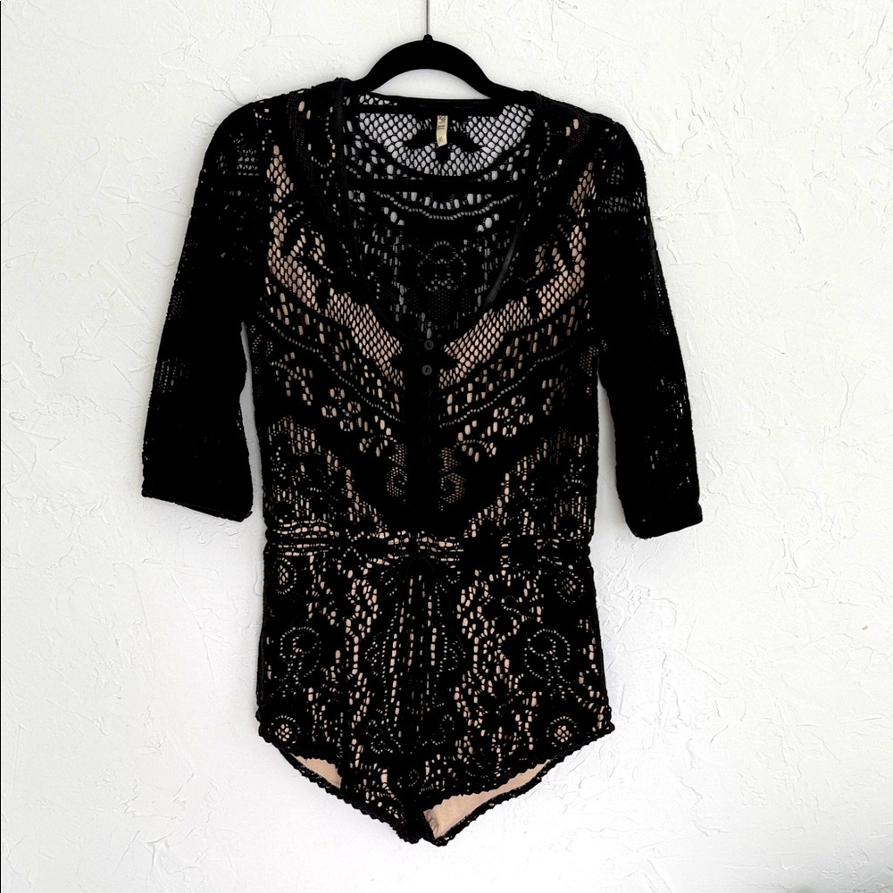 Spell Fleetwood Black Lace Playsuit Romper - Medium NWOT